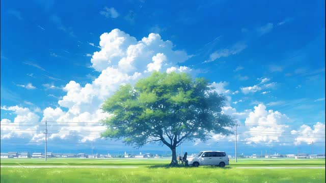 Tree and clouds on summer field live wallpaper