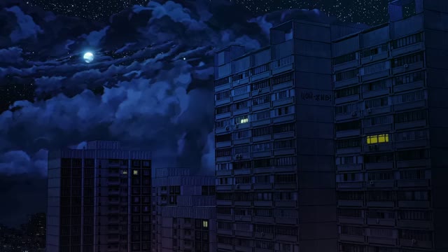 Night city with moon and clouds live wallpaper