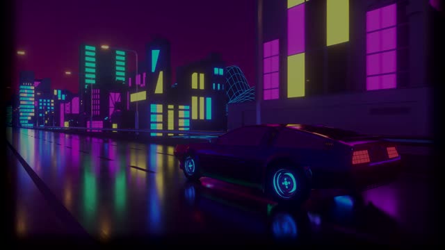 Retro cityscape with neon lights live wallpaper