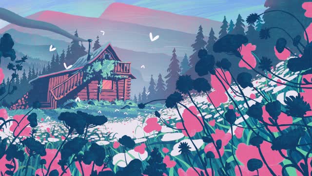 Anime cottage in spring meadow live wallpaper