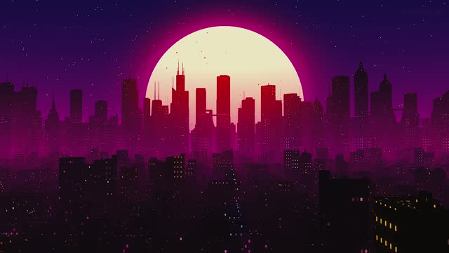 Retro sunset over city skyline live wallpaper