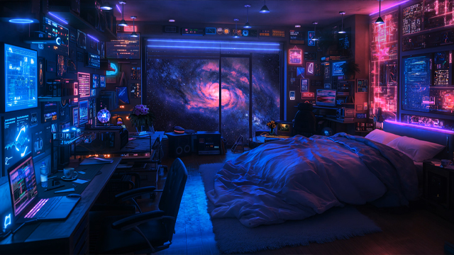 Gamer bedroom with neon lights live wallpaper