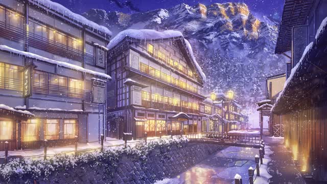 Snow-covered luxury mountain resort live wallpaper