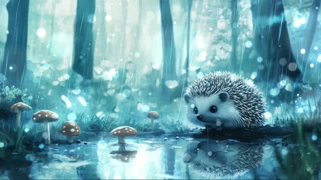 Cute hedgehog in snowy forest live wallpaper