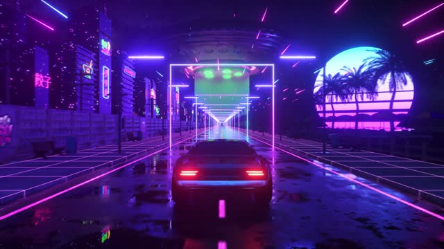 Neon car reflection in wet street live wallpaper