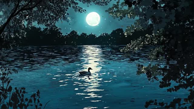 Silhouette swimming under full moon live wallpaper