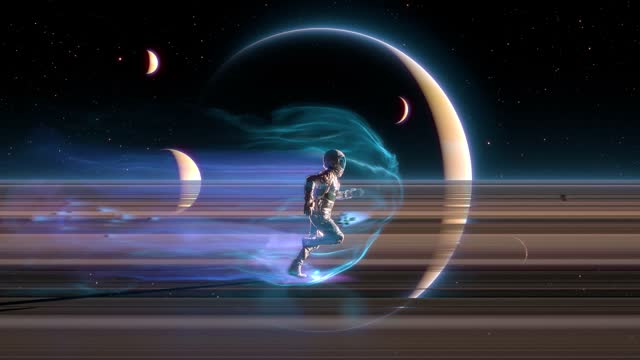 Girl running across alien planetscape live wallpaper