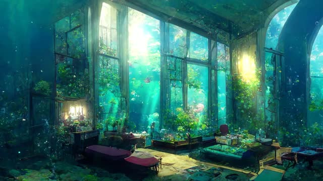 Underwater-themed glass living room live wallpaper