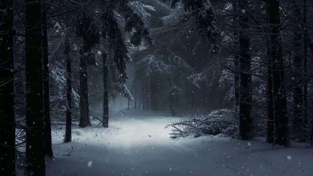 Dark snowy forest in winter night live wallpaper