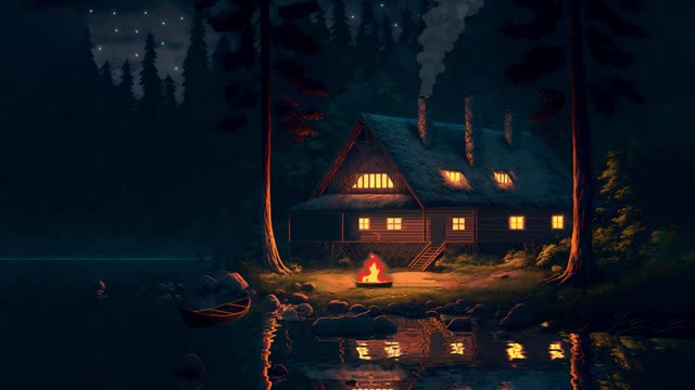 Cozy cabin with warm lights live wallpaper