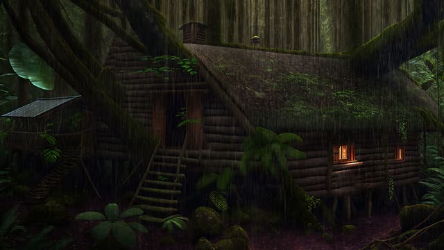 Treehouse hidden in deep forest live wallpaper