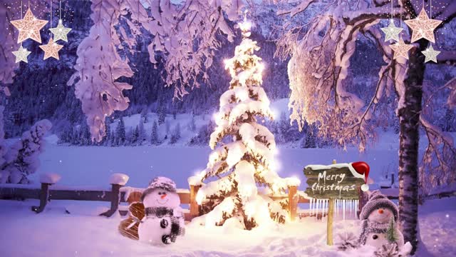 Christmas tree in snowy garden live wallpaper