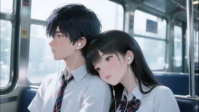 Anime couple on a bus ride live wallpaper