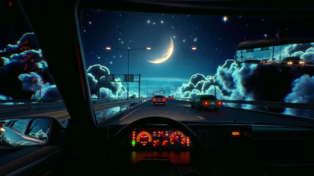 Driving under moonlit clouds live wallpaper