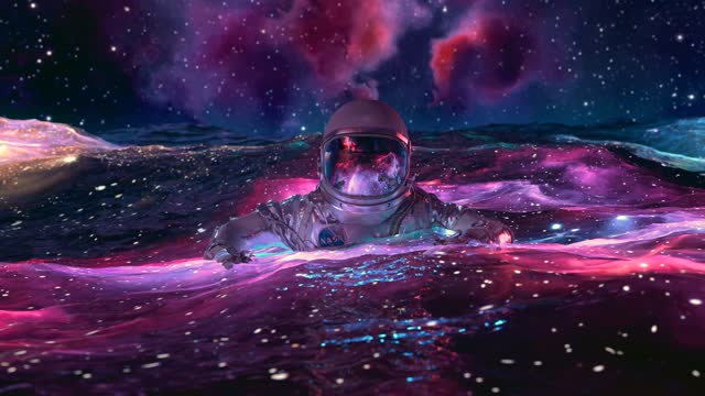 Astronaut floating in purple nebula live wallpaper