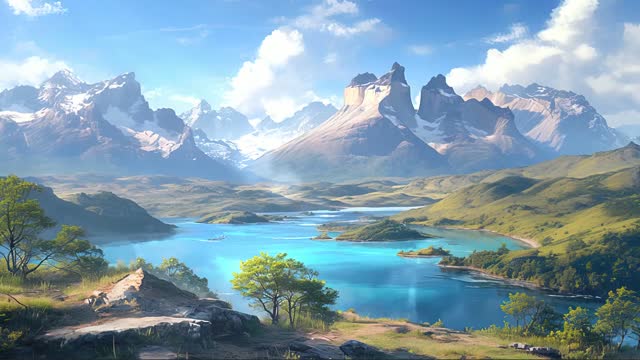 Crystal blue lake in mountains live wallpaper