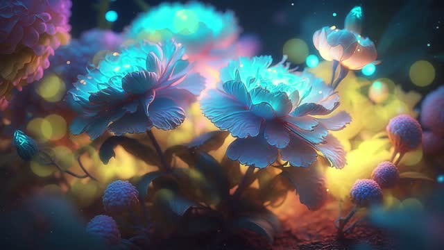 Close-up of luminous blue flowers live wallpaper