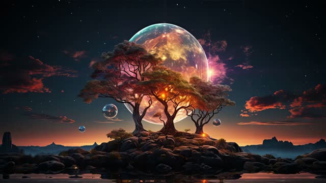 Fantasy tree under cosmic bubble live wallpaper