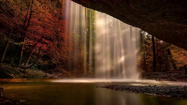 Waterfall in autumn forest canyon live wallpaper