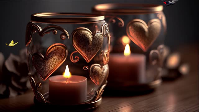 Burning candles with golden hearts live wallpaper