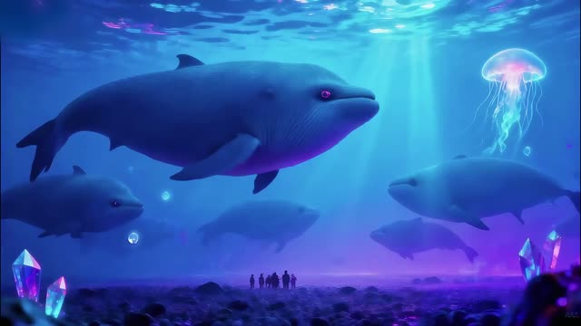 Whale family swimming underwater live wallpaper