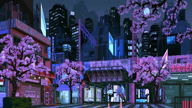 City street lined with cherry blossoms live wallpaper