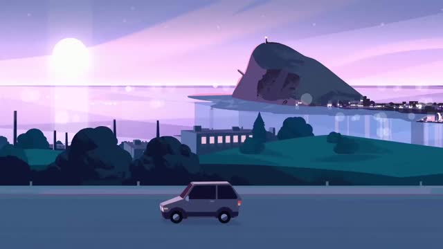 Car by futuristic crashed spaceship live wallpaper