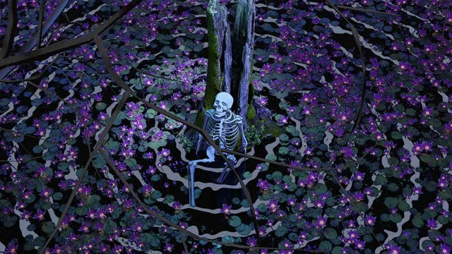Statue surrounded by pink petals live wallpaper