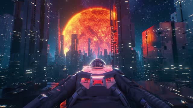 Futuristic city under giant sun live wallpaper