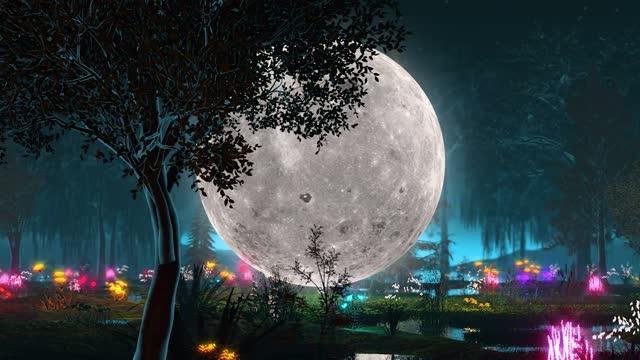 Park with colorful lanterns at night live wallpaper