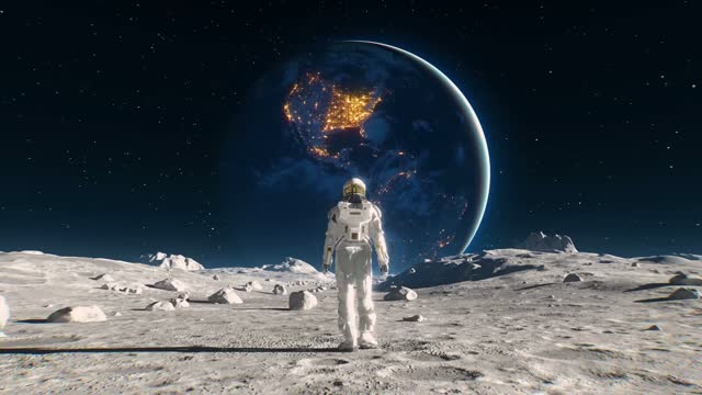 Astronaut standing on the moon live wallpaper