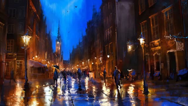 Rainy city street at night live wallpaper