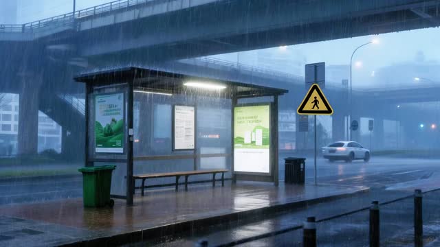 Bus stop on rainy evening live wallpaper