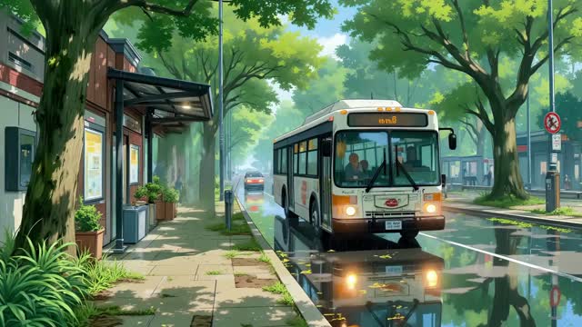 Vintage bus on sunny street live wallpaper
