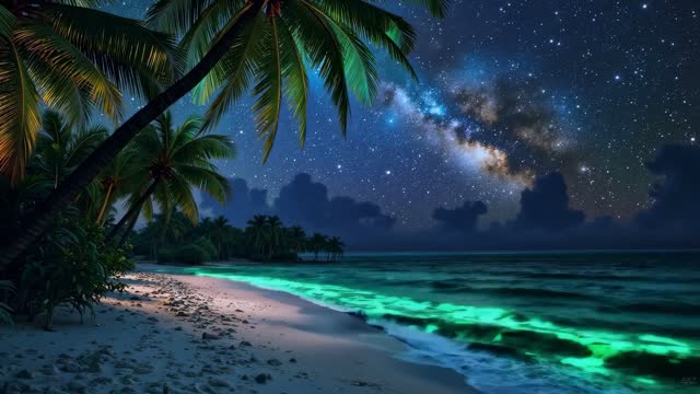 Tropical beach at starry night live wallpaper