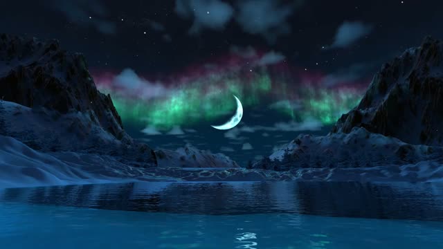 Aurora over snowy mountain lake live wallpaper