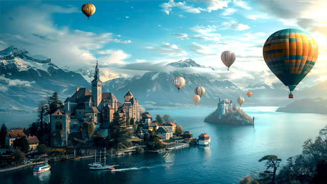 Floating city with hot air balloons live wallpaper