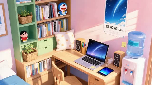 Cute pastel gaming desk setup live wallpaper