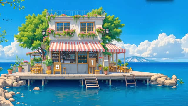 Tropical house by the water live wallpaper