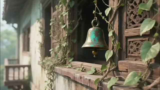 Rustic bell covered in vines live wallpaper