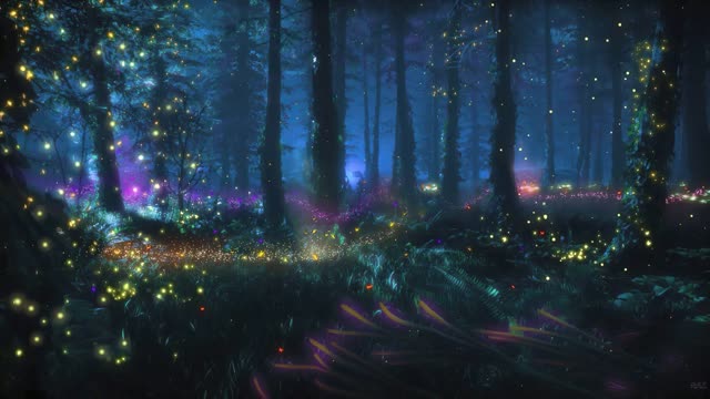 Magical glowing forest at night live wallpaper