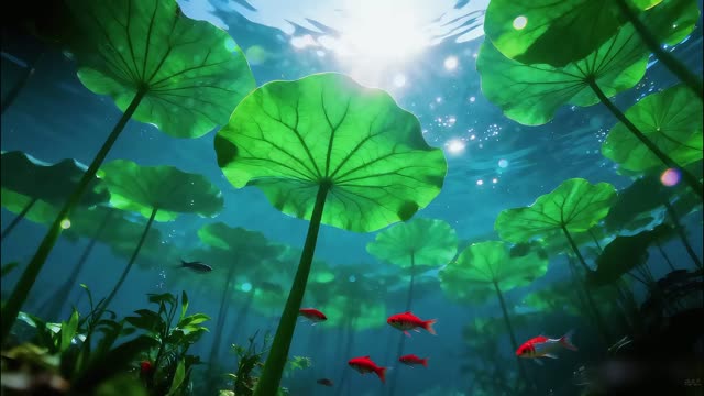 Underwater lotus leaves with sunlight live wallpaper