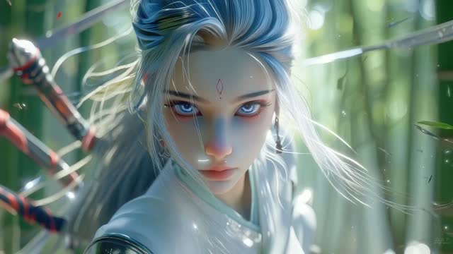Silver-haired warrior with intense gaze live wallpaper