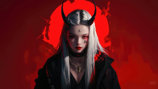Dark red demon girl with horns live wallpaper