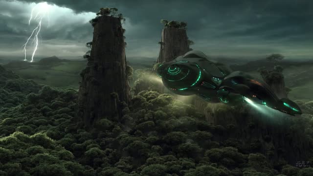 Futuristic alien towers in dark landscape live wallpaper