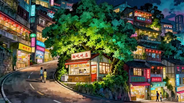 Colorful street with glowing signs live wallpaper