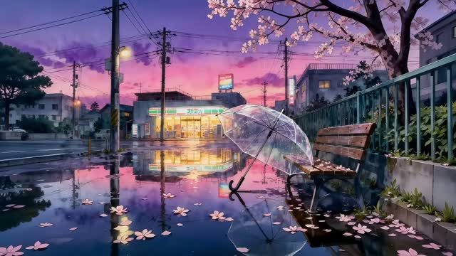 Rainy street with transparent umbrella live wallpaper