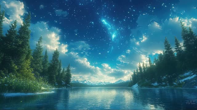 Starry sky over peaceful lake live wallpaper