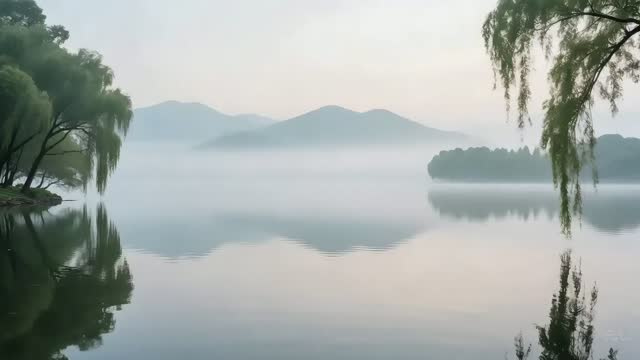Minimalist lake view with soft fog live wallpaper
