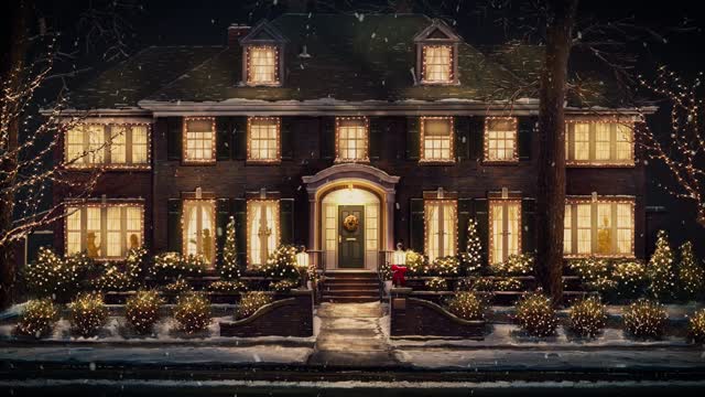 Elegant mansion illuminated at night live wallpaper